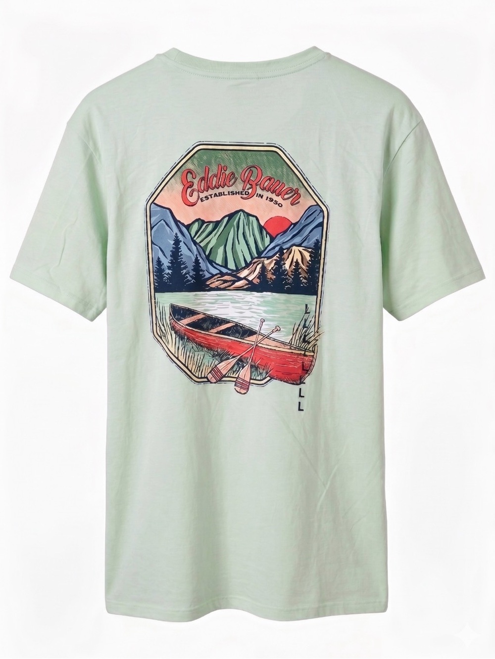NWT Eddie Bauer Unisex Light Green Graphic Back-Print T-Shirt